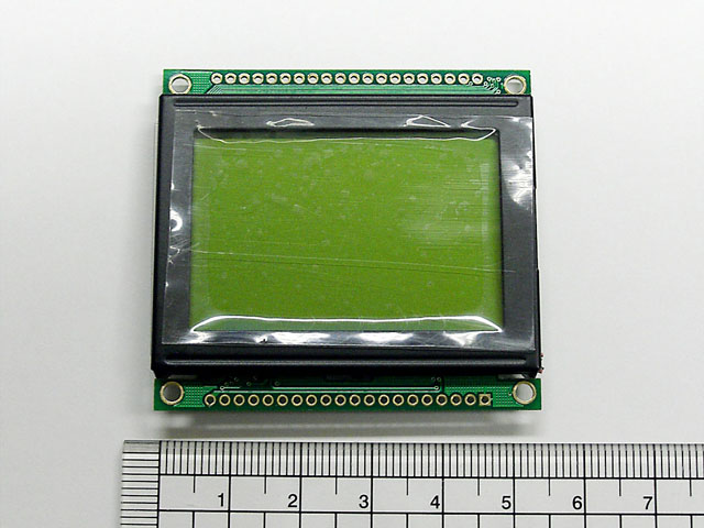 グラフィックLCDモジュール 128x64px+絵 黄緑色ELバックライト 青色表示緑色背景 W54xH50xT6.2 1個パック
